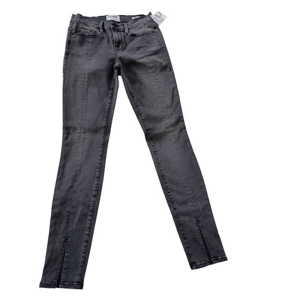 FRAME NWT Le Skinny De Jeanne Charcoal Gray Split Hem Jeans 25x30 $228 - Picture 2 of 16
